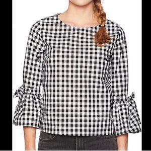 Jack BB Dakota Black Gingham Seen It All Top Size Small Button Back Tie Sleeves